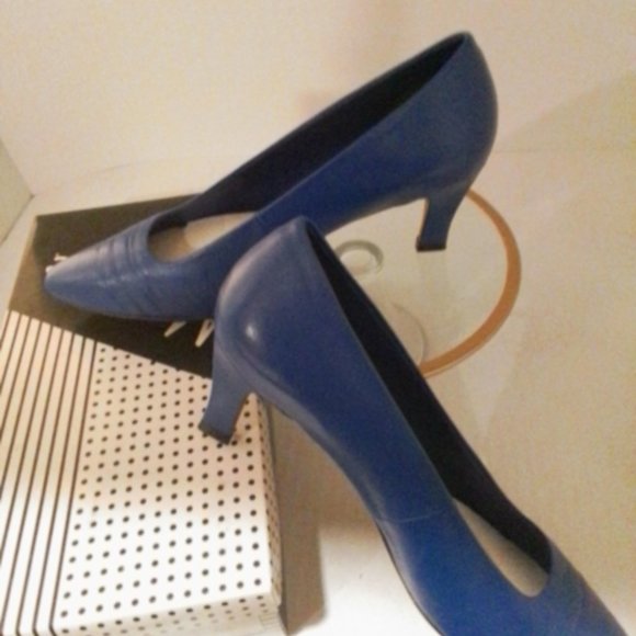 VINTAGE Classic MARQUISE Blue Leather PUMPS DRESS HEELS GORGEOUS! Sz 10 NEWinBOX - Picture 10 of 11